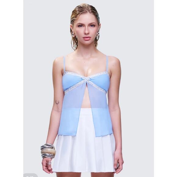 Finesse Norma Baby Blue Chiffon Cami Top Lace Trim Y2K Fairycore Size L - Picture 1 of 10